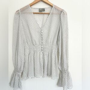 ASOS Design sheer white polka dot long sleeve blouse top